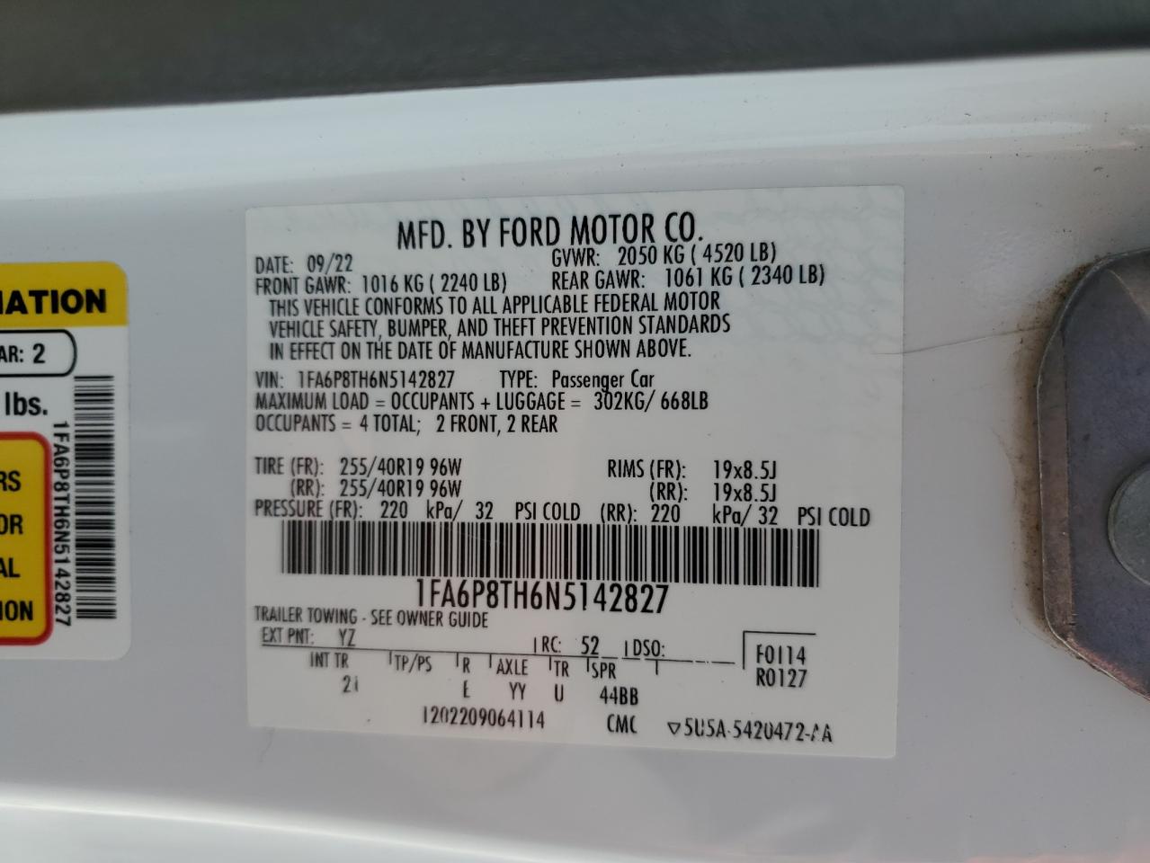 1FA6P8TH6N5142827 FORD ALL Models 2022