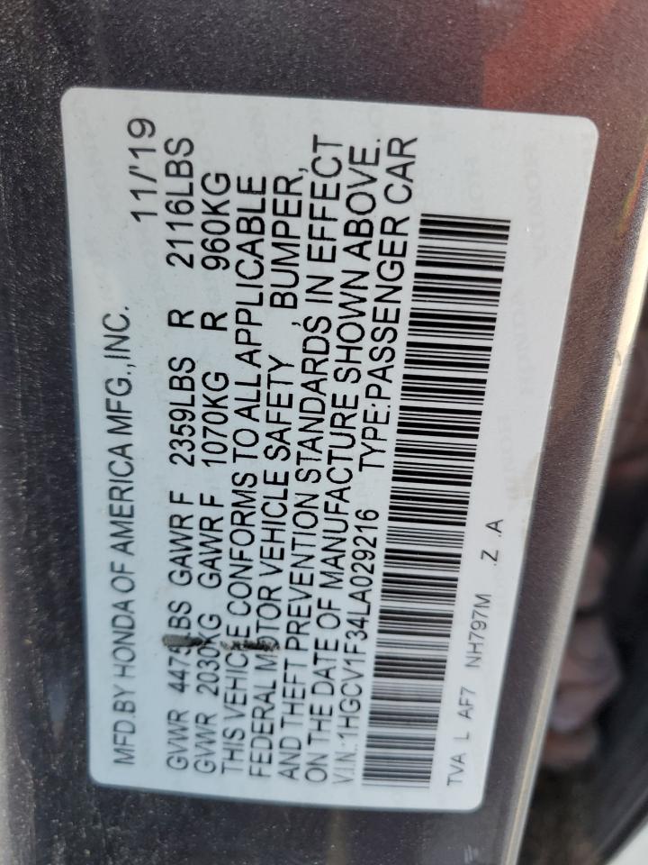1HGCV1F34LA029216 HONDA ACCORD 2020