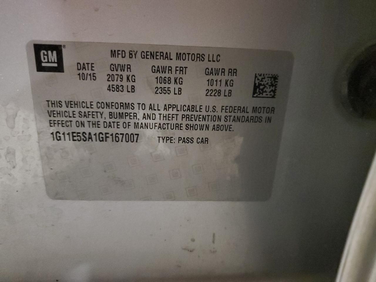 1G11E5SA1GF167007 CHEVROLET MALIBU 2016