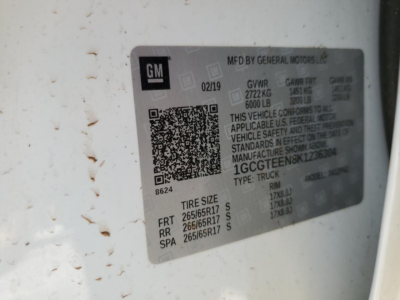 1GCGTEEN8K1236304 CHEVROLET COLORADO 2019