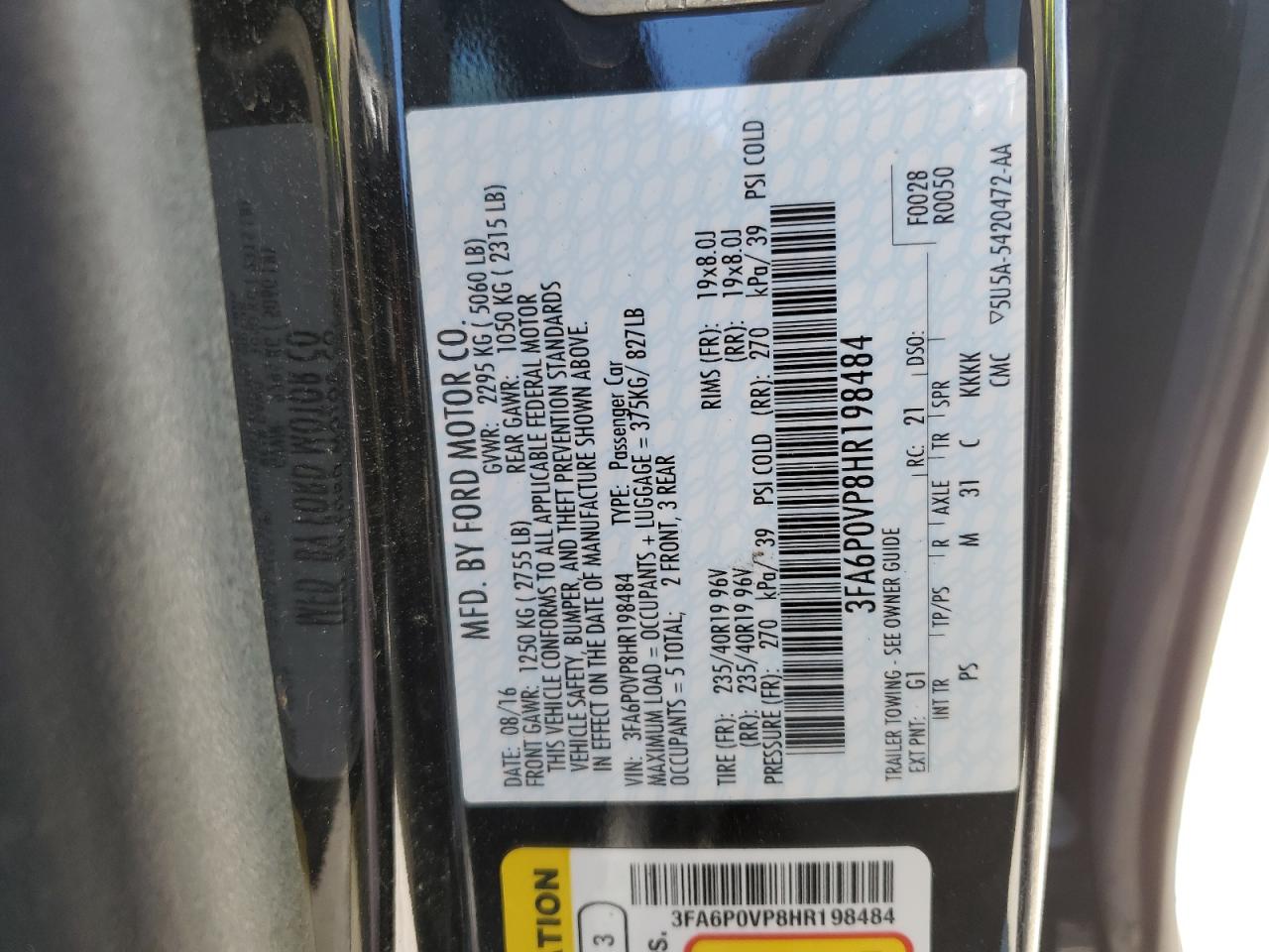 3FA6P0VP8HR198484 FORD FUSION 2017
