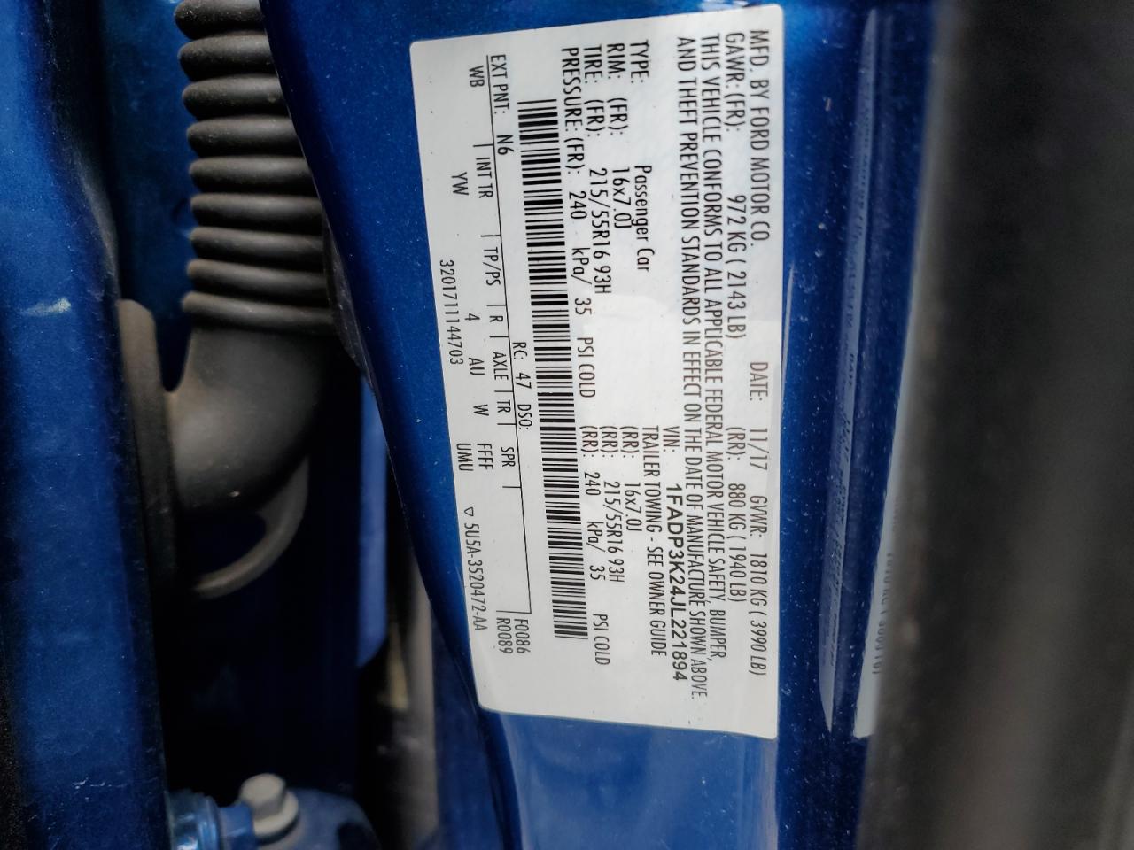 1FADP3K24JL221894 FORD FOCUS 2018