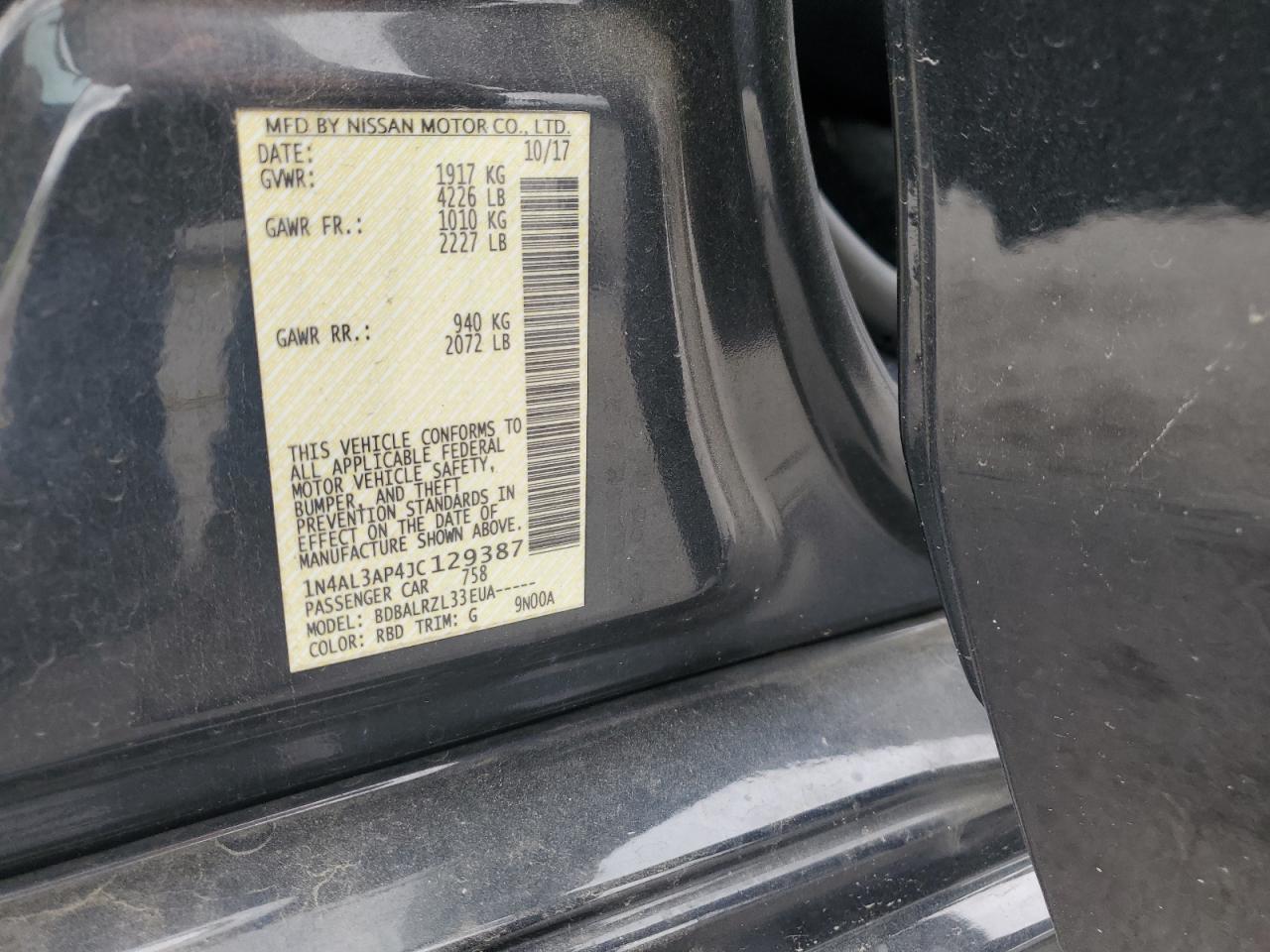2018 Nissan Altima 2.5 VIN: 1N4AL3AP4JC129387 Lot: 52941085