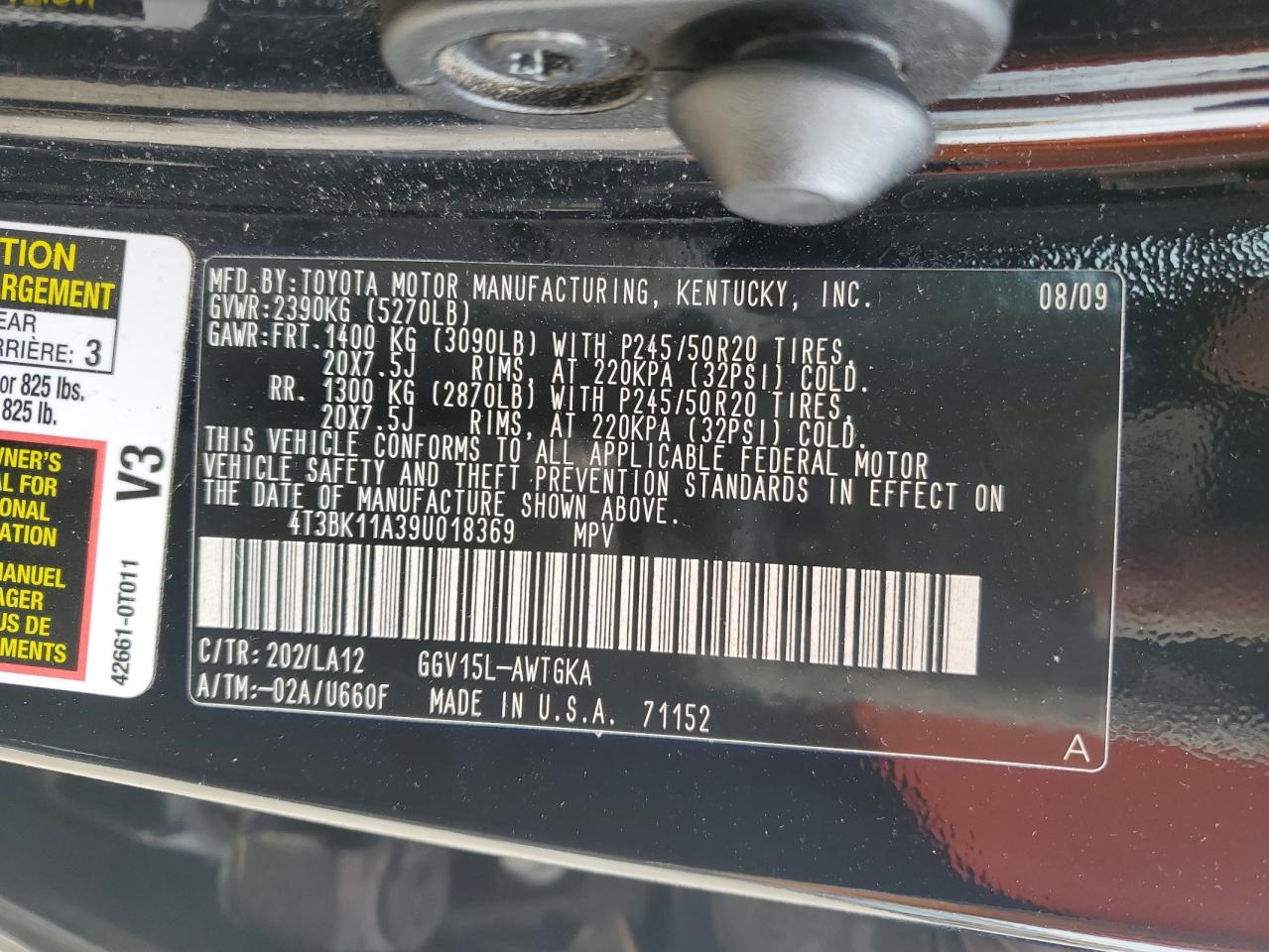 2009 Toyota Venza VIN: 4T3BK11A39U018369 Lot: 54594735