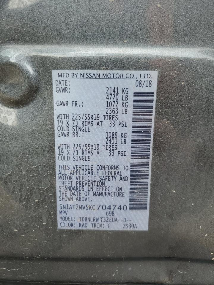 2019 Nissan Rogue S VIN: 5N1AT2MV5KC704740 Lot: 54490935