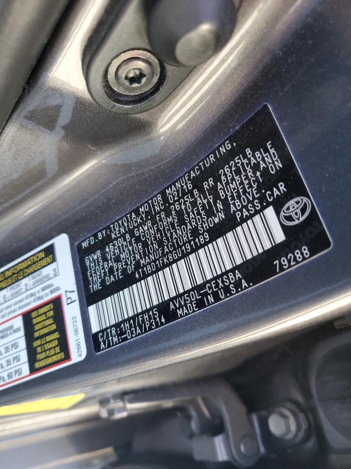 4T1BD1FK8GU191189 TOYOTA CAMRY 2016