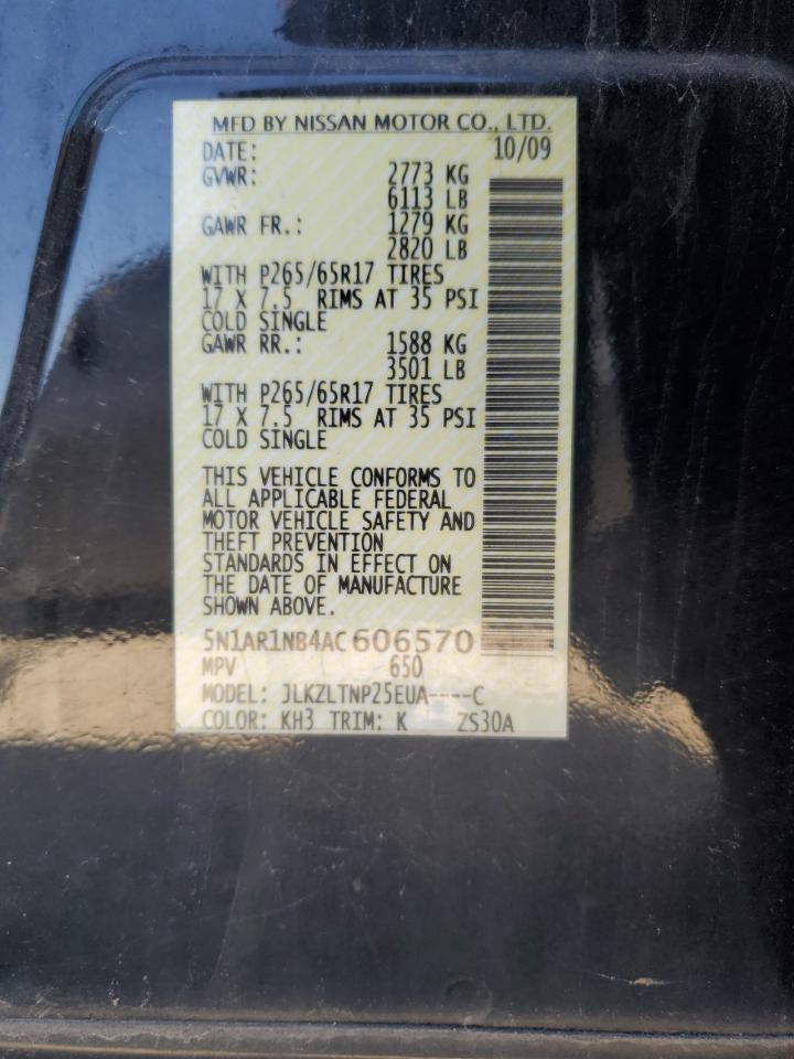 2010 Nissan Pathfinder S VIN: 5N1AR1NB4AC606570 Lot: 52921275
