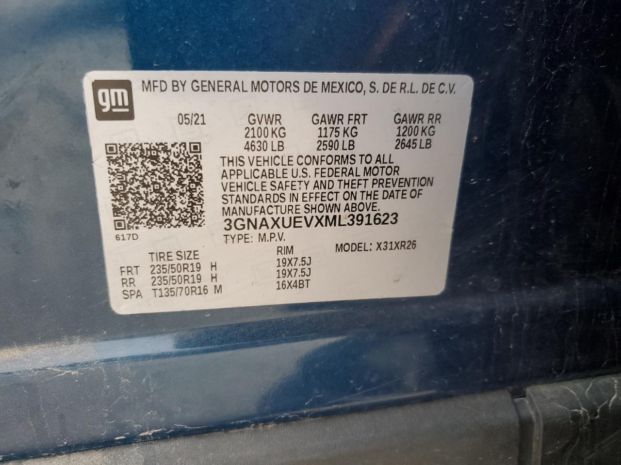 2021 Chevrolet Equinox Lt VIN: 3GNAXUEVXML391623 Lot: 55042255