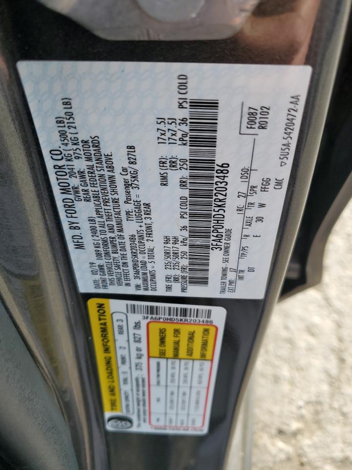 3FA6P0HD5KR203486 FORD FUSION 2019