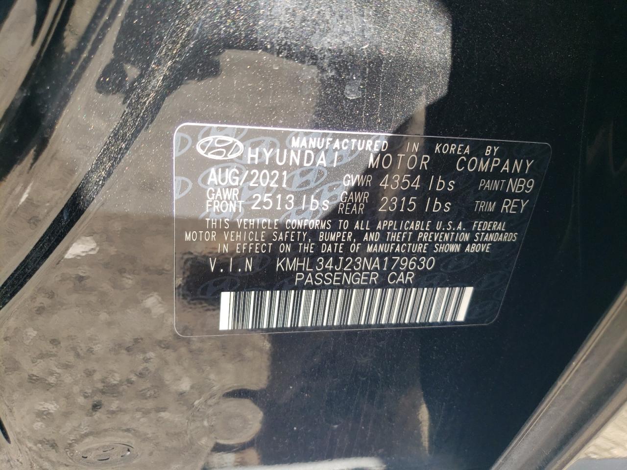 2022 Hyundai Sonata Limited VIN: KMHL34J23NA179630 Lot: 53786845