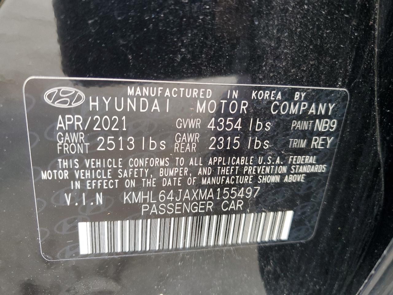 2021 Hyundai Sonata Sel VIN: KMHL64JAXMA155497 Lot: 51839705