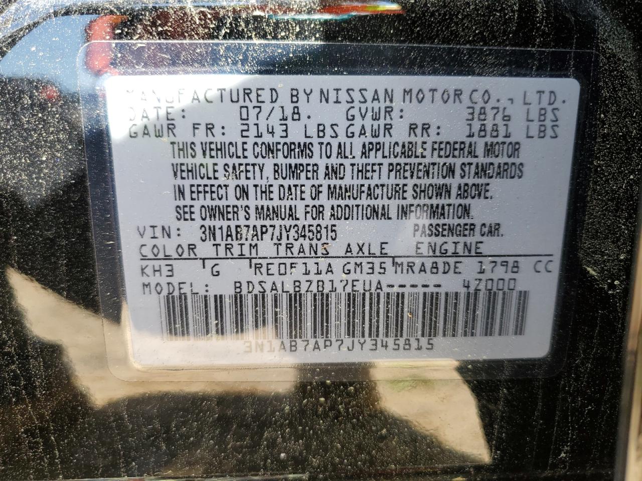 3N1AB7AP7JY345815 NISSAN SENTRA 2018