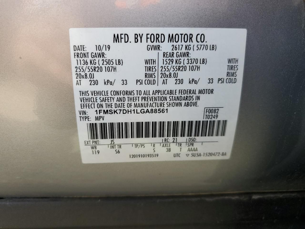 1FMSK7DH1LGA88561 FORD EXPLORER 2020