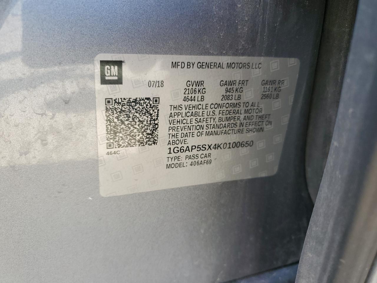 2019 Cadillac Cts VIN: 1G6AP5SX4K0100650 Lot: 53152985
