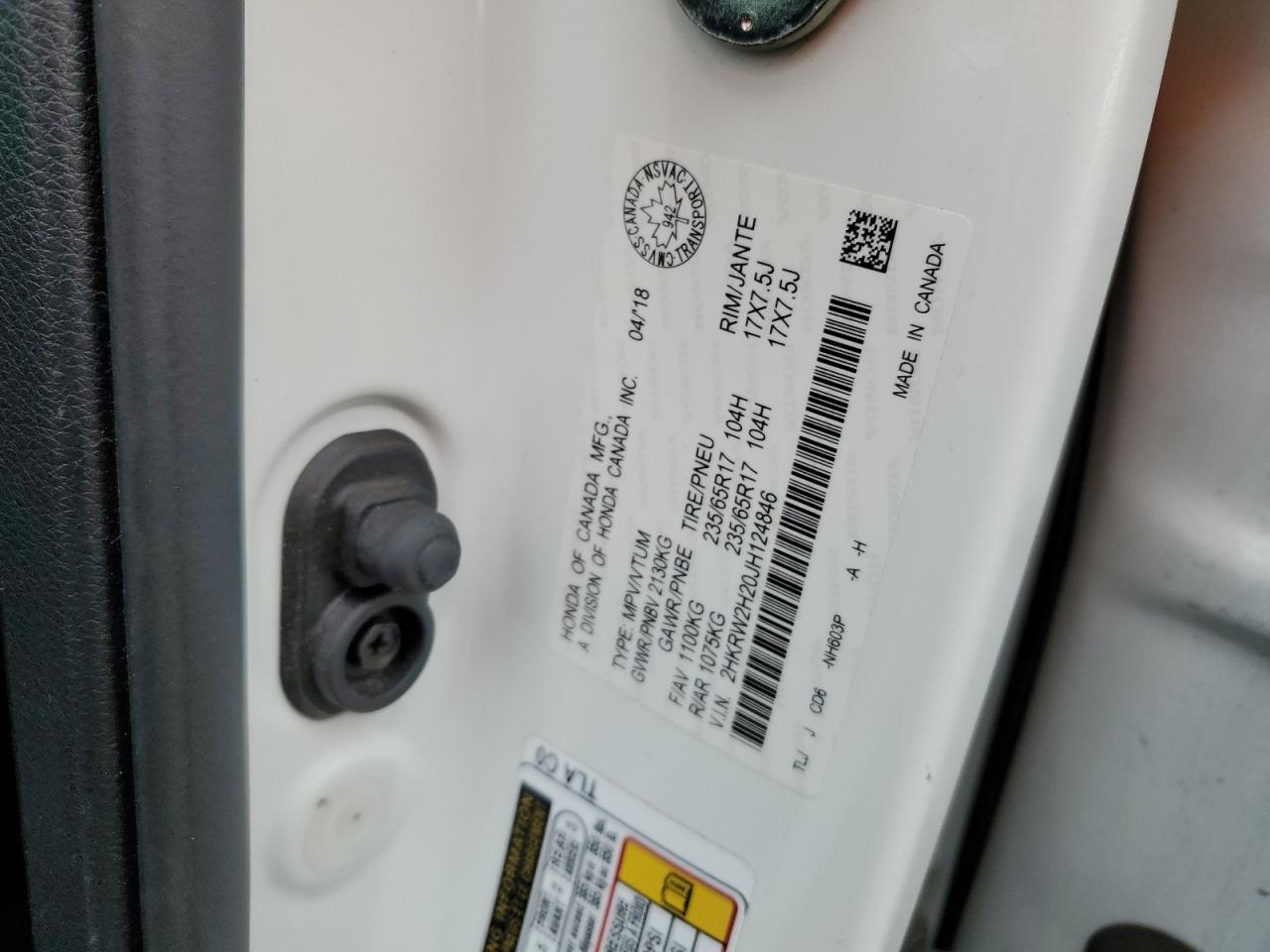 2HKRW2H20JH124846 HONDA CRV 2018