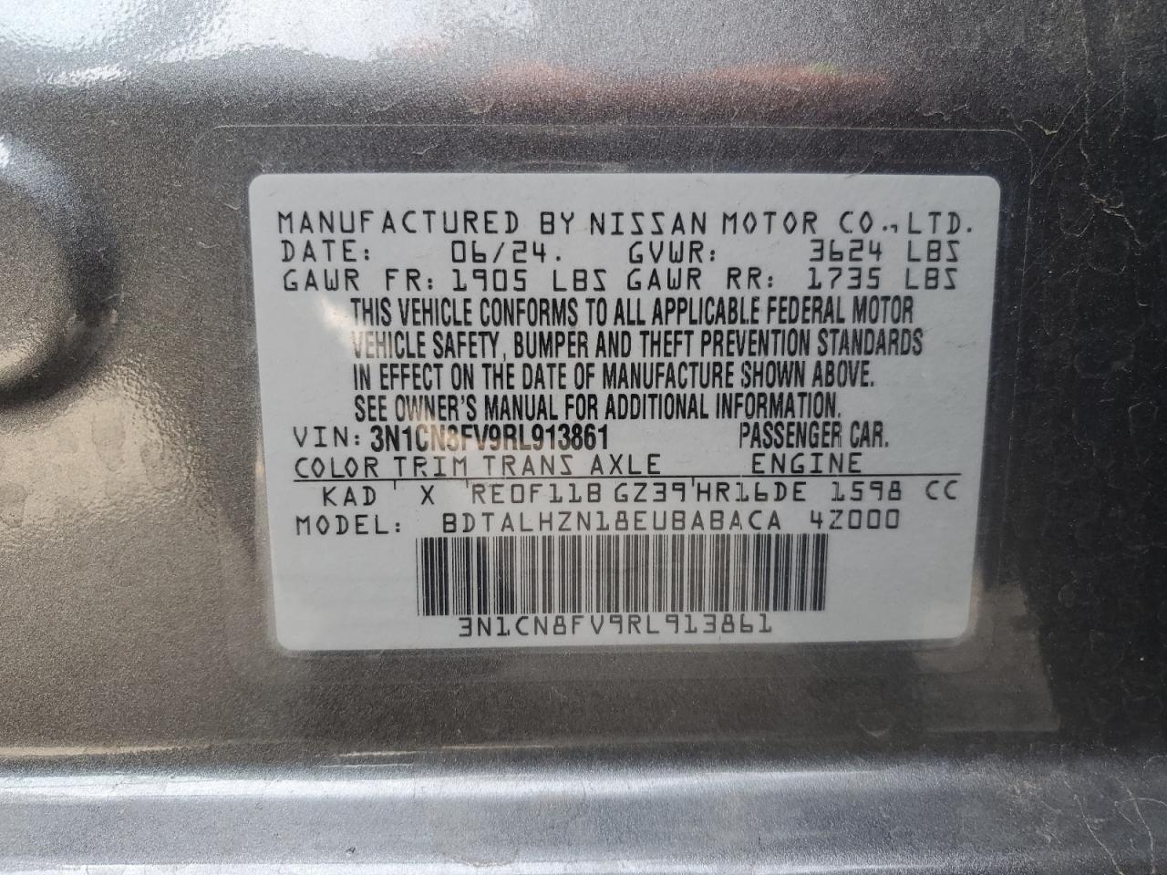 3N1CN8FV9RL913861 NISSAN VERSA 2024