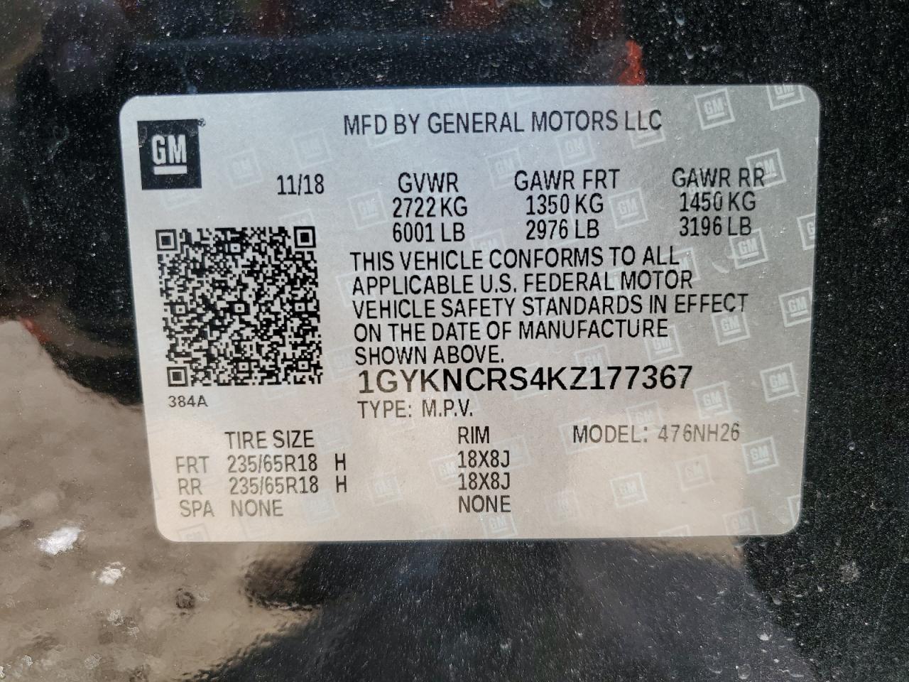 2019 Cadillac Xt5 Luxury VIN: 1GYKNCRS4KZ177367 Lot: 53323955