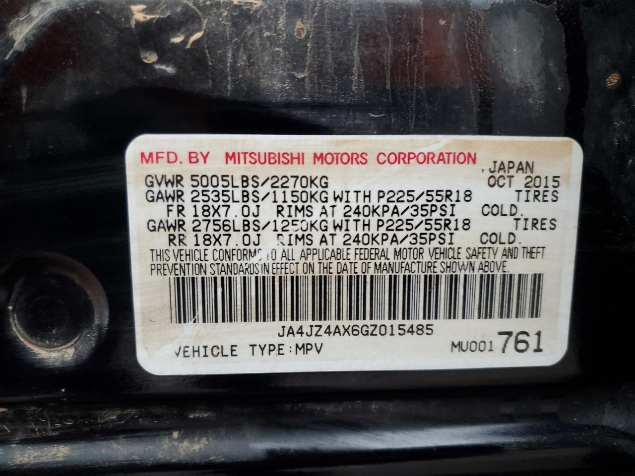 2016 Mitsubishi Outlander Gt VIN: JA4JZ4AX6GZ015485 Lot: 54403145