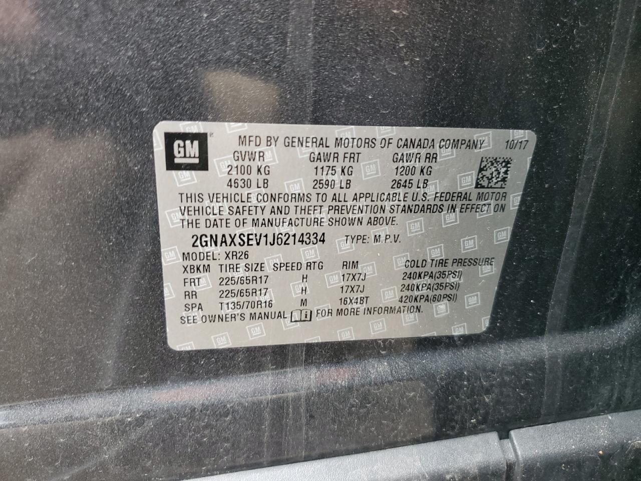 2GNAXSEV1J6214334 CHEVROLET EQUINOX 2018