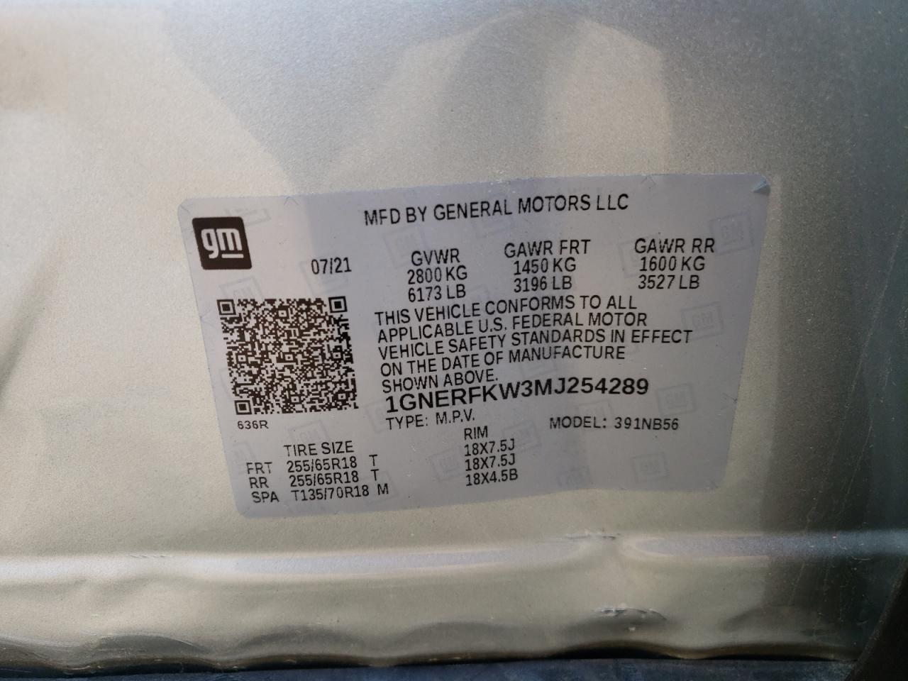 1GNERFKW3MJ254289 CHEVROLET TRAVERSE 2021