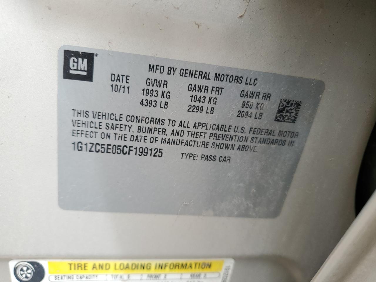 2012 Chevrolet Malibu 1Lt VIN: 1G1ZC5E05CF199125 Lot: 51689165