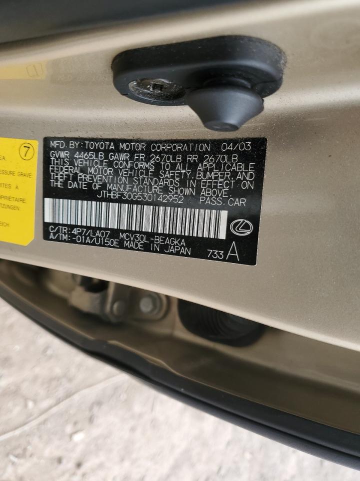 2003 Lexus Es 300 VIN: JTHBF30G530142952 Lot: 51663455