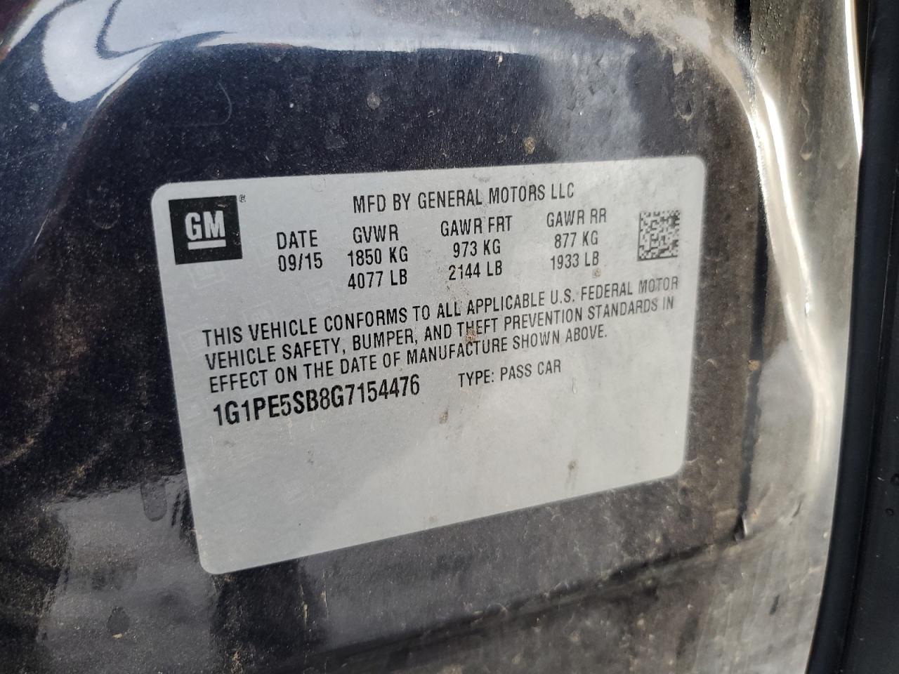 1G1PE5SB8G7154476 CHEVROLET CRUZE 2016
