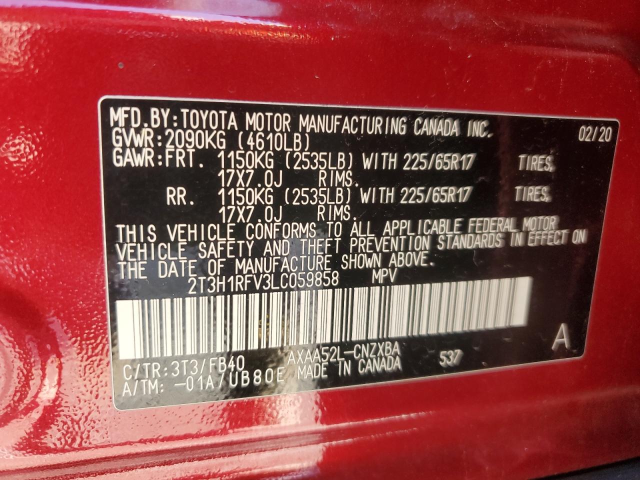 2T3H1RFV3LC059858 TOYOTA RAV4 2020