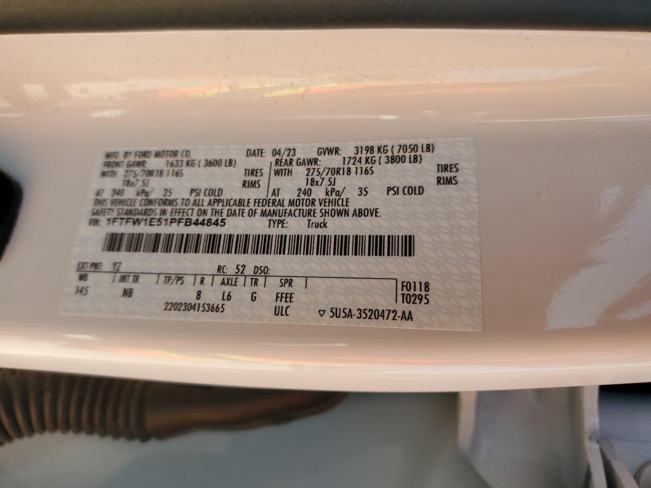 1FTFW1E51PFB44845 FORD F-150 2023
