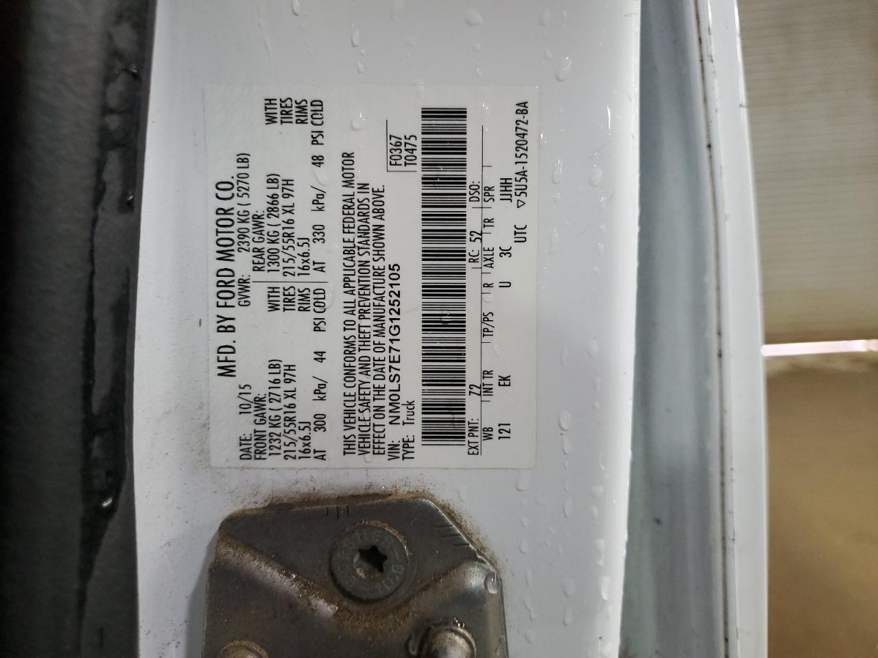 NM0LS7E71G1252105 FORD TRANSIT 2016