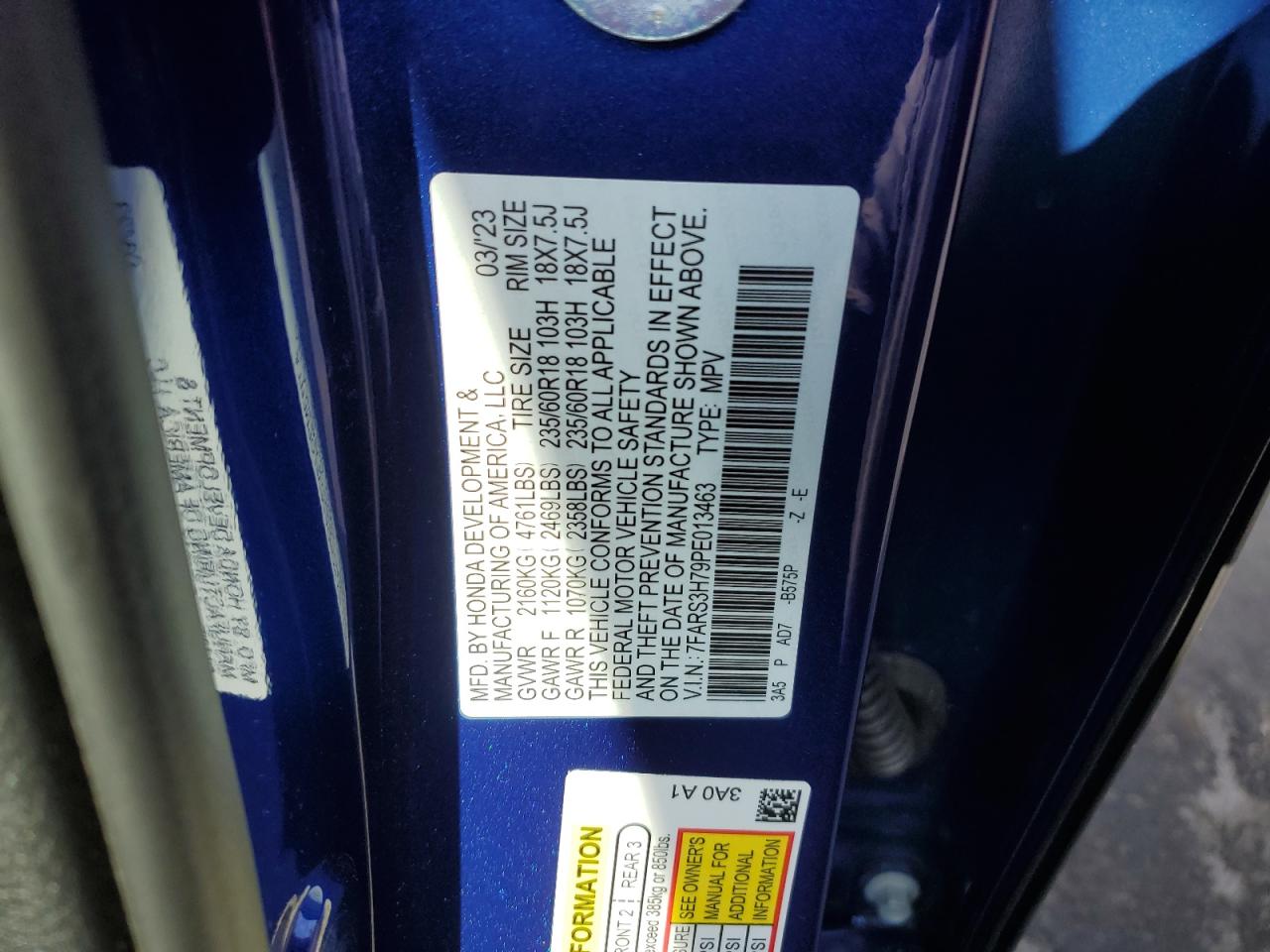 7FARS3H79PE013463 HONDA CRV 2023