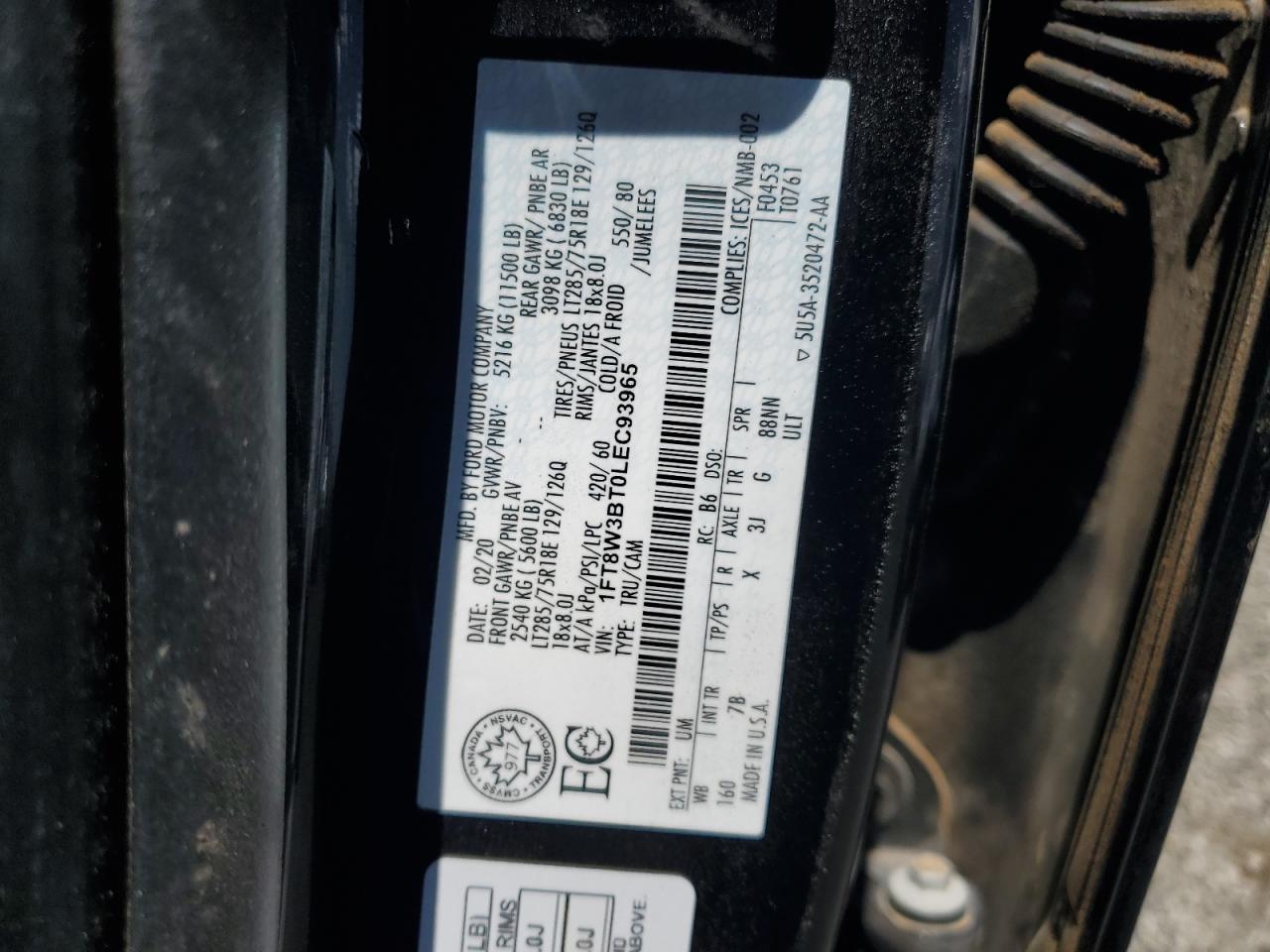 1FT8W3BT0LEC93965 FORD F350 2020