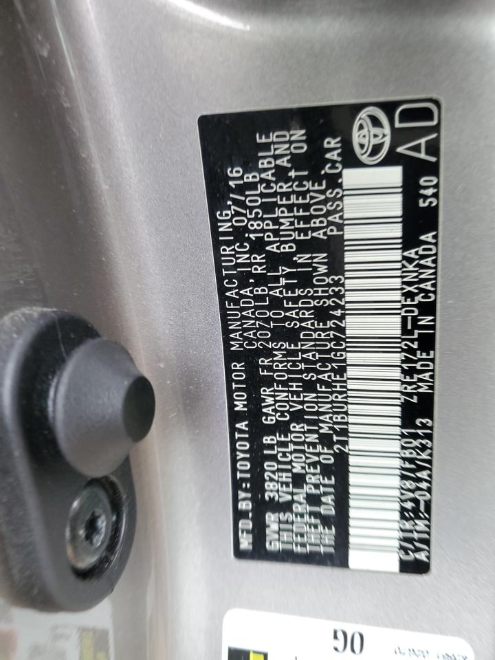 2T1BURHE1GC724233 TOYOTA COROLLA 2016