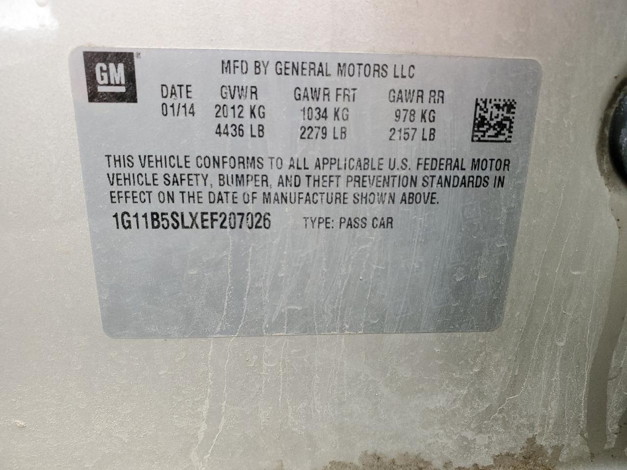 2014 Chevrolet Malibu Ls VIN: 1G11B5SLXEF207026 Lot: 48027495