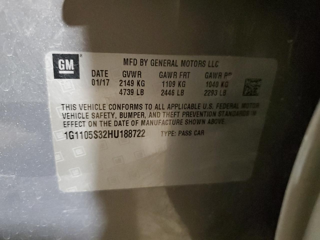 1G1105S32HU188722 CHEVROLET IMPALA 2017