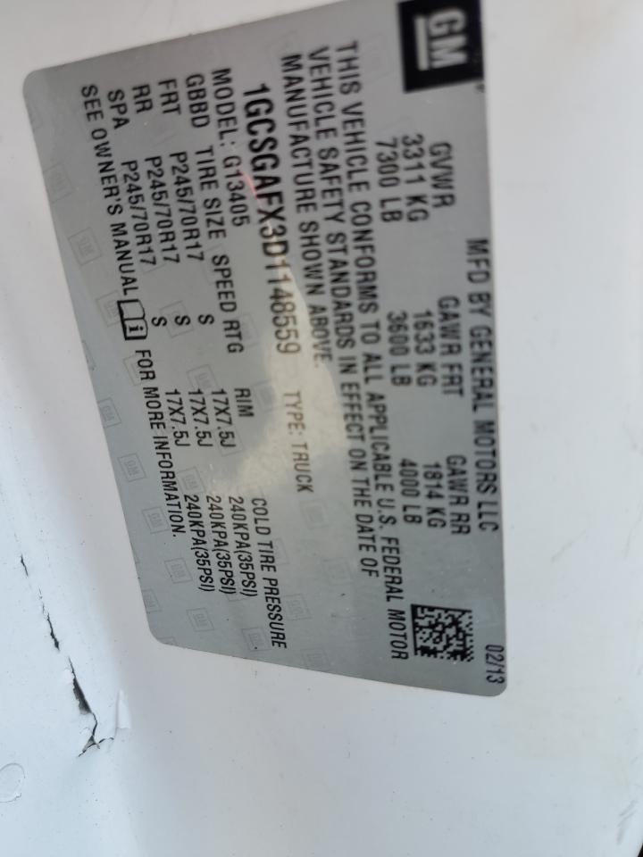 2013 Chevrolet Express G1500 VIN: 1GCSGAFX3D1148559 Lot: 84415555