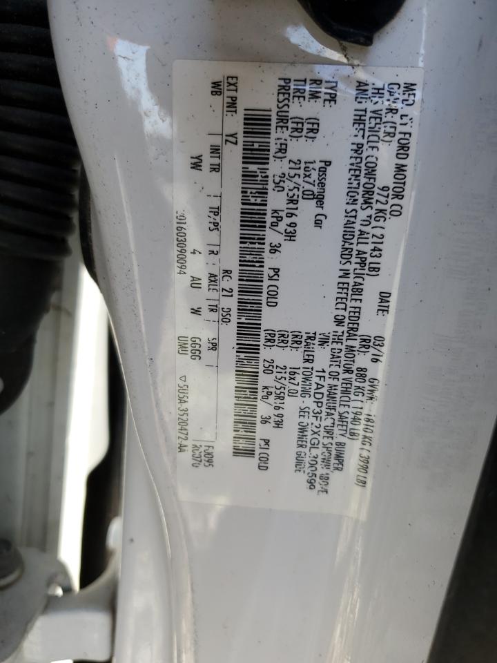 1FADP3F2XGL300599 FORD FOCUS 2016