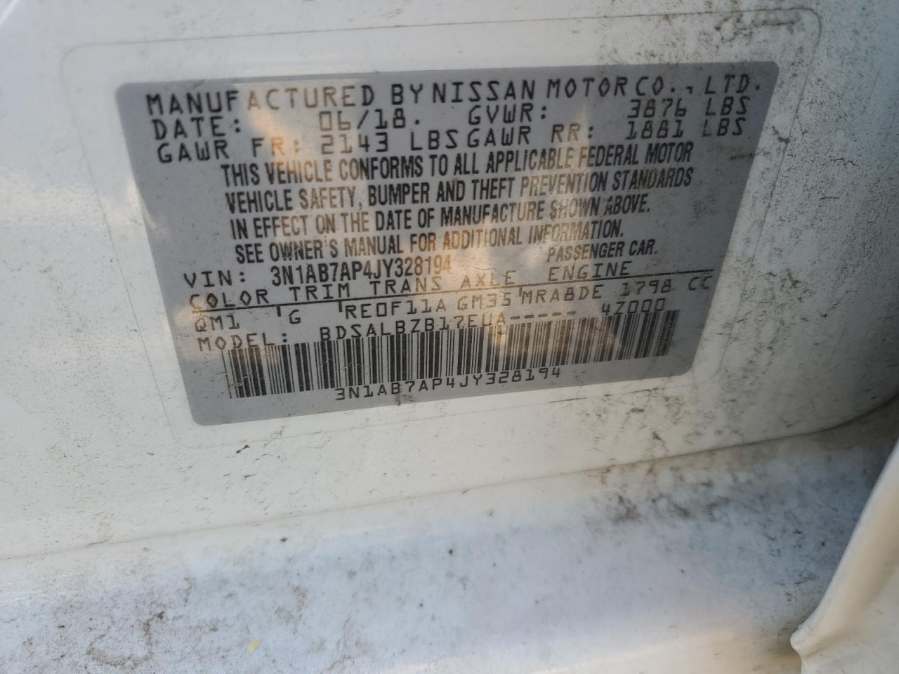 3N1AB7AP4JY328194 NISSAN SENTRA 2018