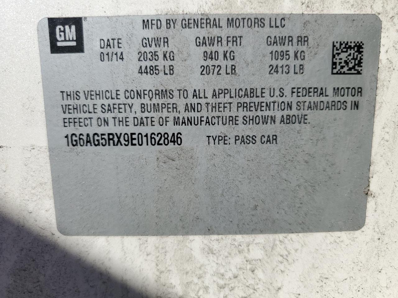 2014 Cadillac Ats VIN: 1G6AG5RX9E0162846 Lot: 54497815
