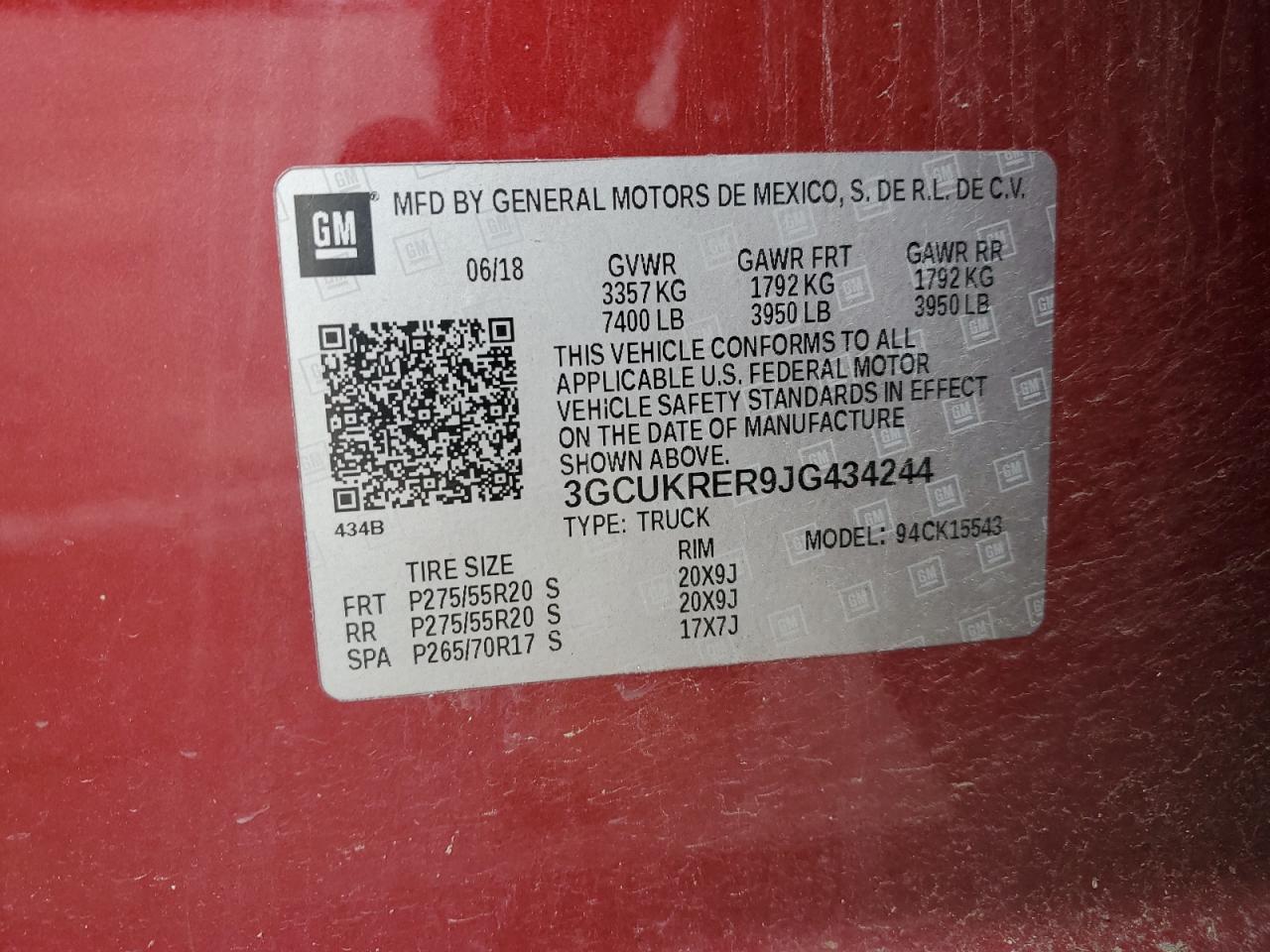 3GCUKRER9JG434244 CHEVROLET ALL Models 2018