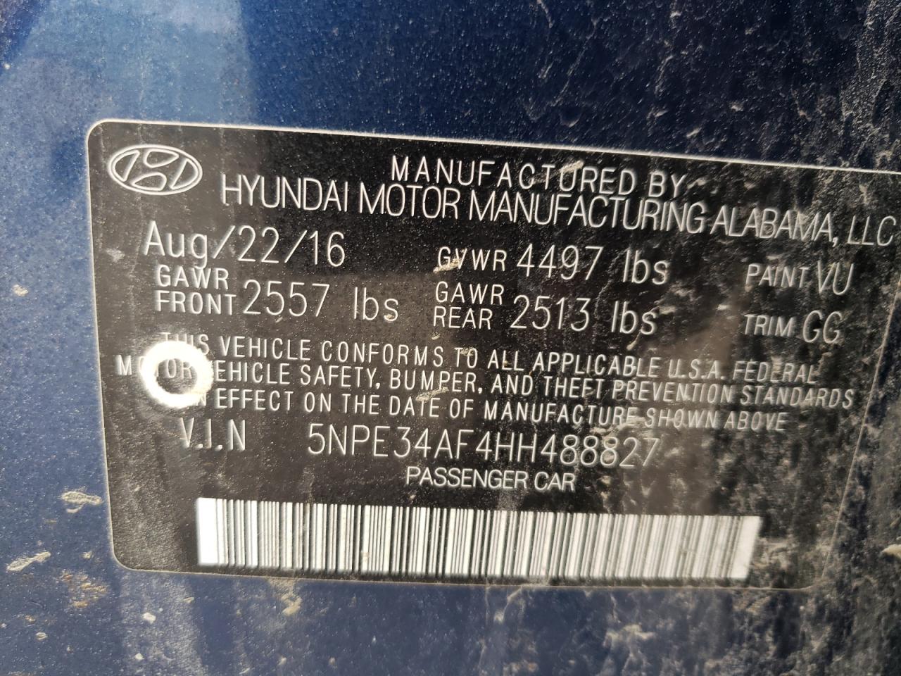 2017 Hyundai Sonata Sport VIN: 5NPE34AF4HH488827 Lot: 52217955