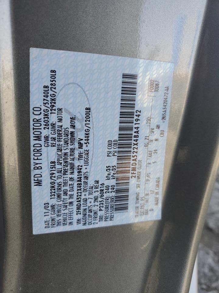 2004 Ford Freestar Sel VIN: 2FMDA522X4BA41942 Lot: 54007555