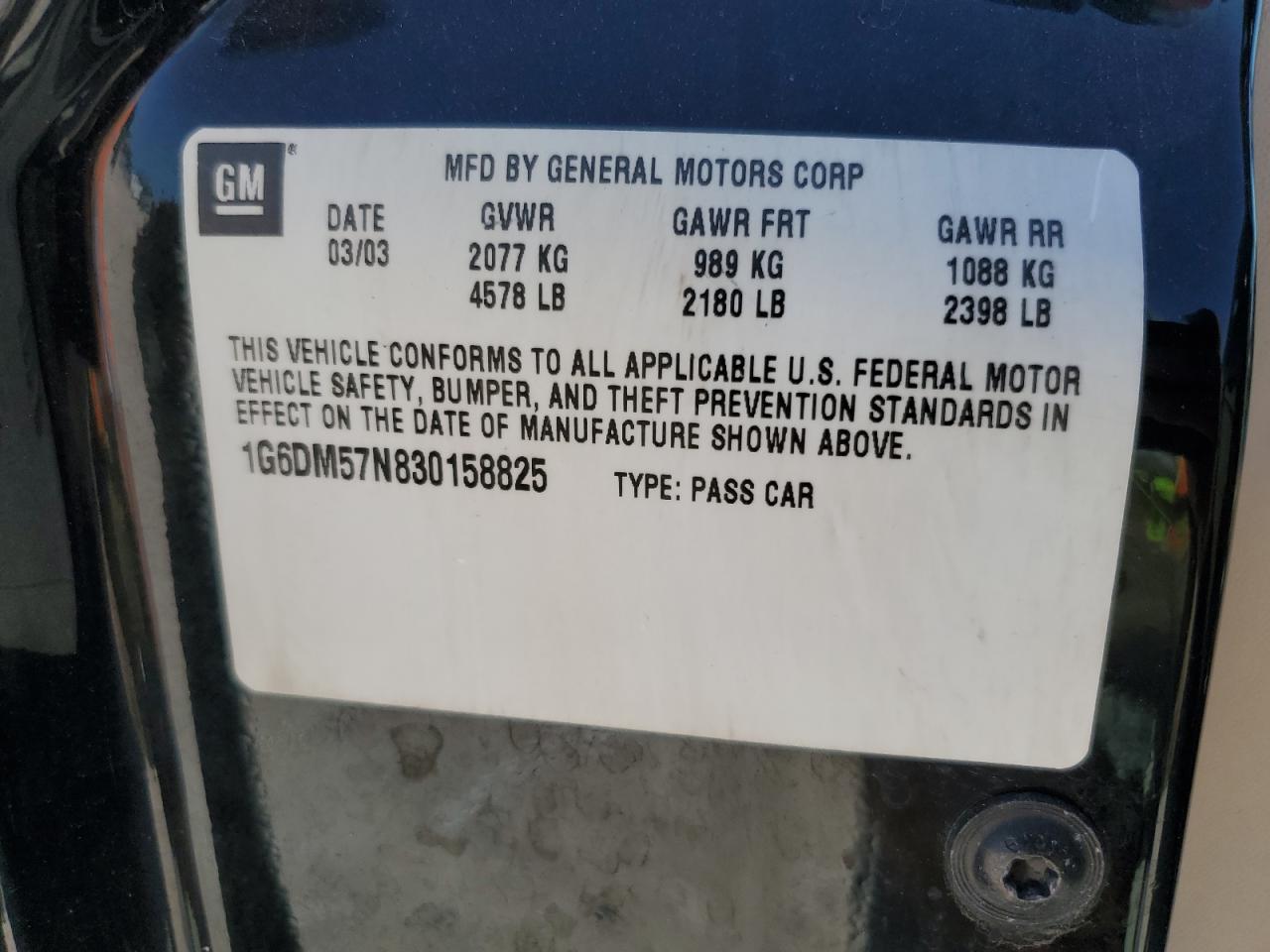 2003 Cadillac Cts VIN: 1G6DM57N830158825 Lot: 52098185