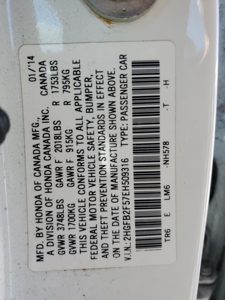 2014 Honda Civic Lx VIN: 2HGFB2F57EH509316 Lot: 55351175
