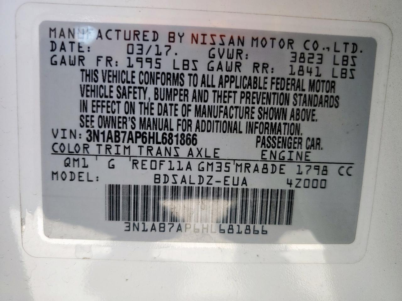 3N1AB7AP6HL681866 NISSAN SENTRA 2017
