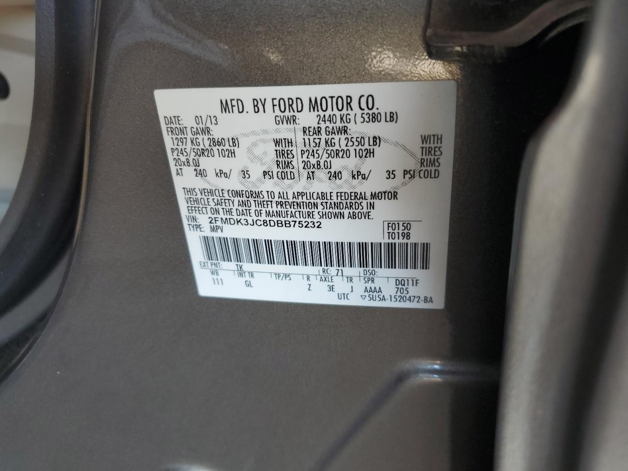 2FMDK3JC8DBB75232 2013 Ford Edge Sel