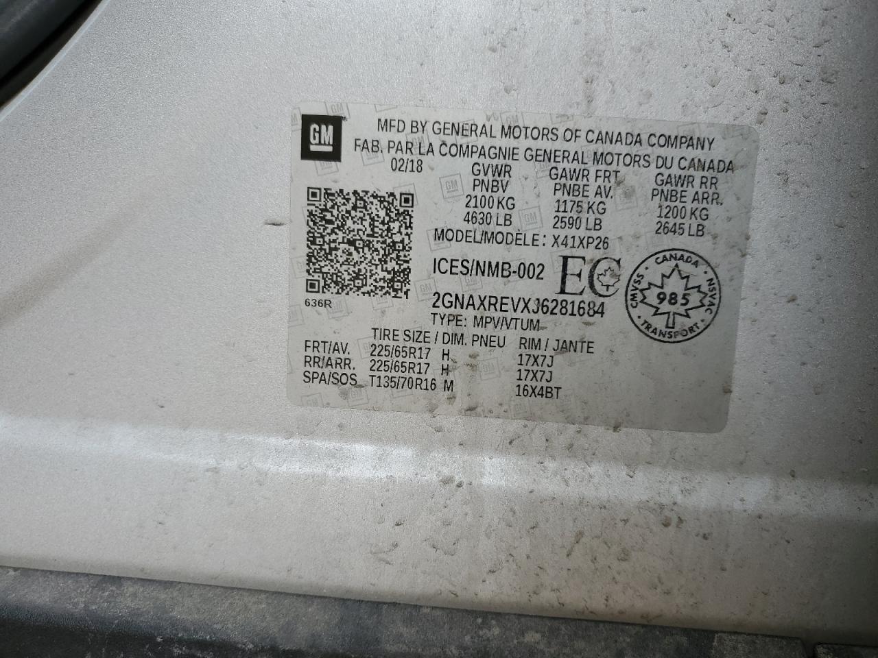 2GNAXREVXJ6281684 CHEVROLET EQUINOX 2018