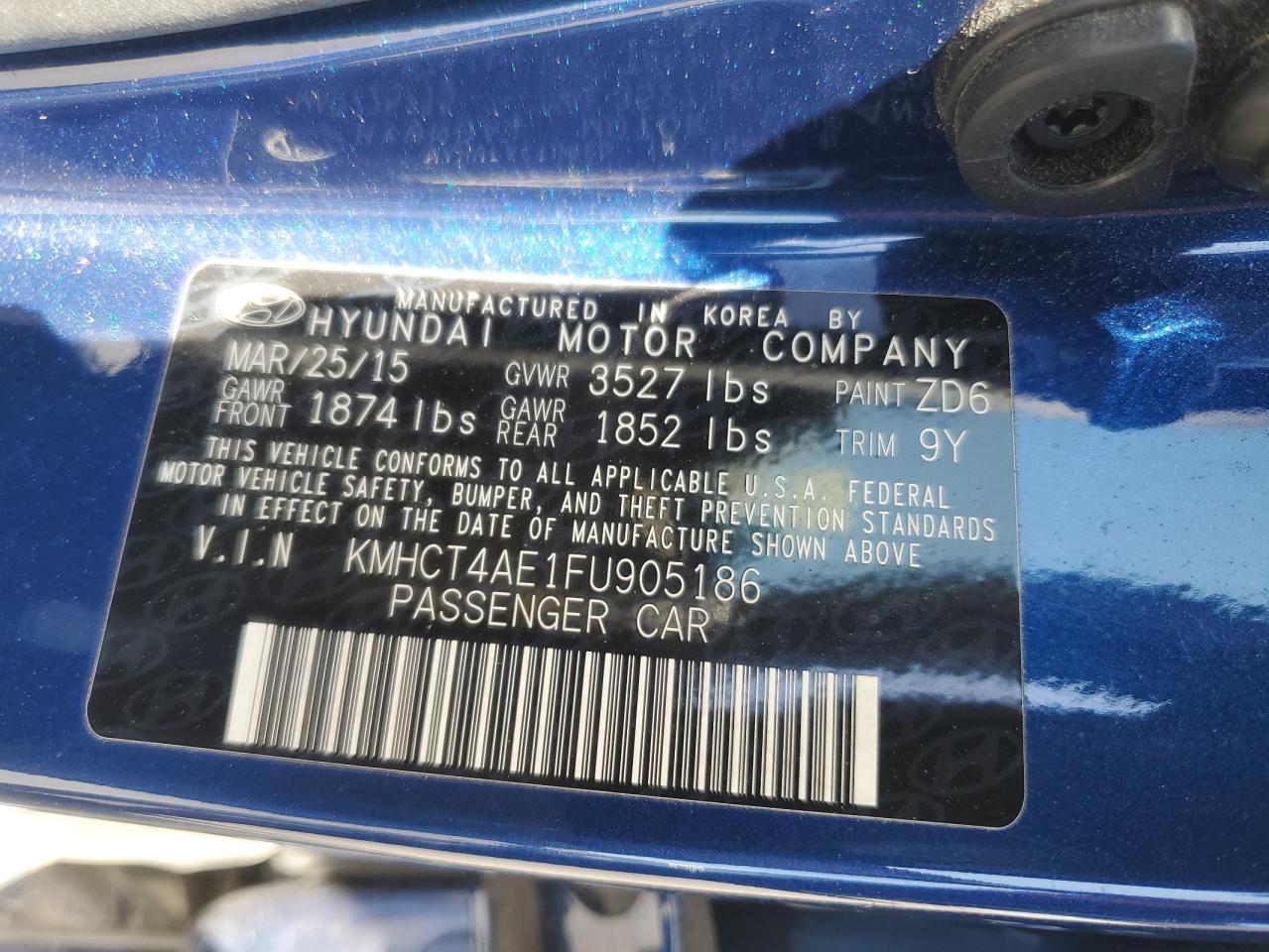 2015 Hyundai Accent Gls VIN: KMHCT4AE1FU905186 Lot: 54892325
