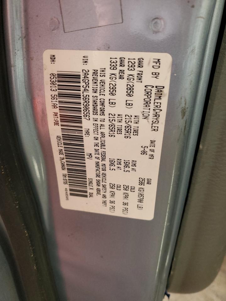 2006 Chrysler Town & Country Touring VIN: 2A4GP54L56R906567 Lot: 52990235