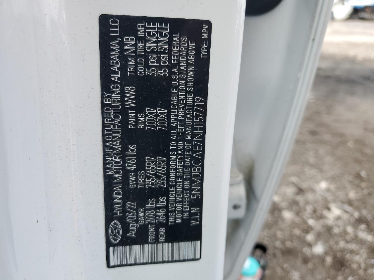 2022 Hyundai Tucson Sel VIN: 5NMJBCAE7NH157719 Lot: 48305855